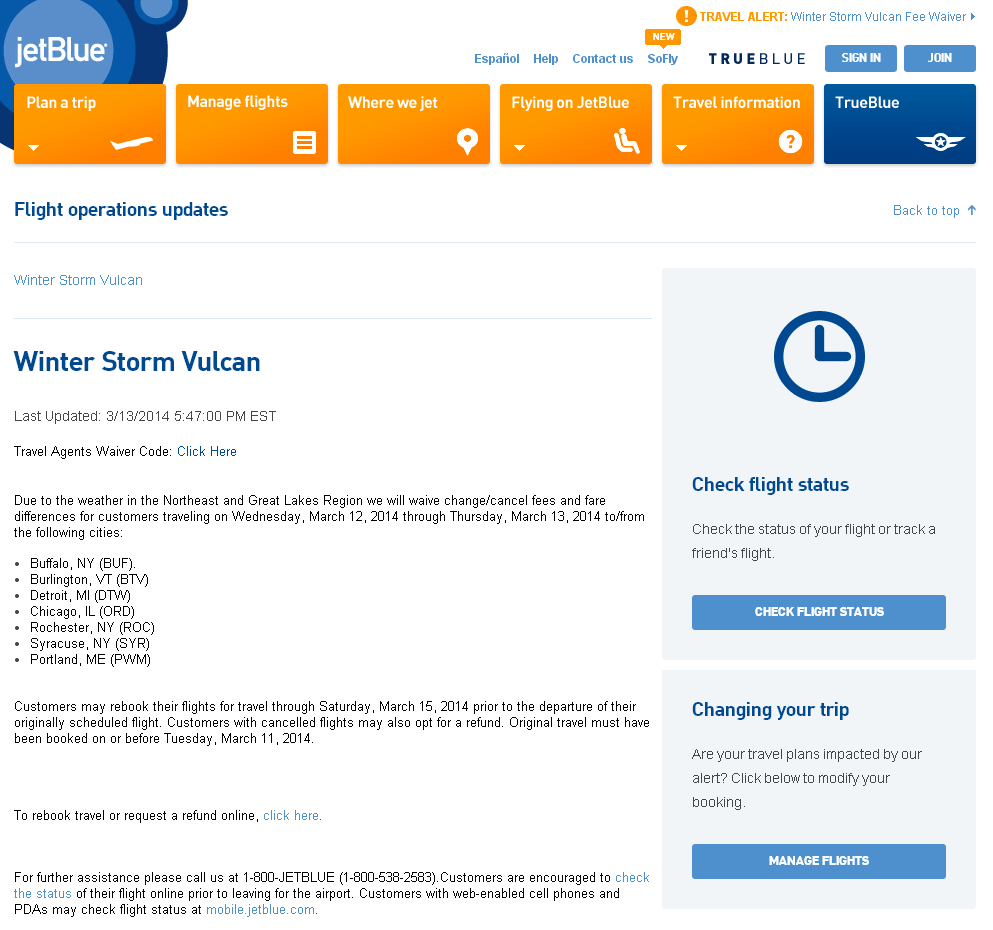 jetblue weather travel alerts