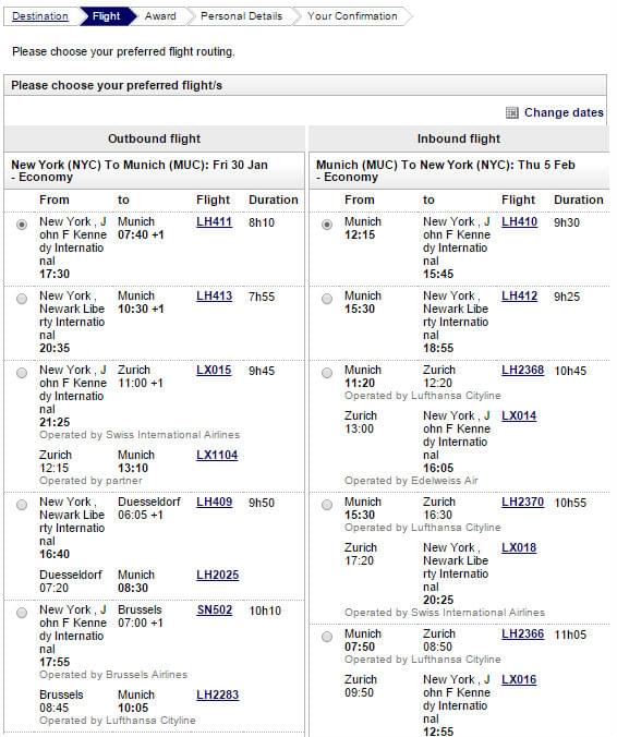 Lufthansa Award Chart