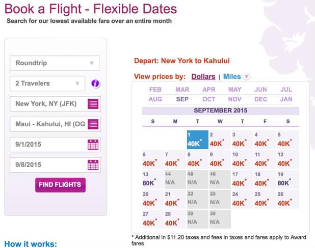 Hawaiian Airlines Flight Award Chart