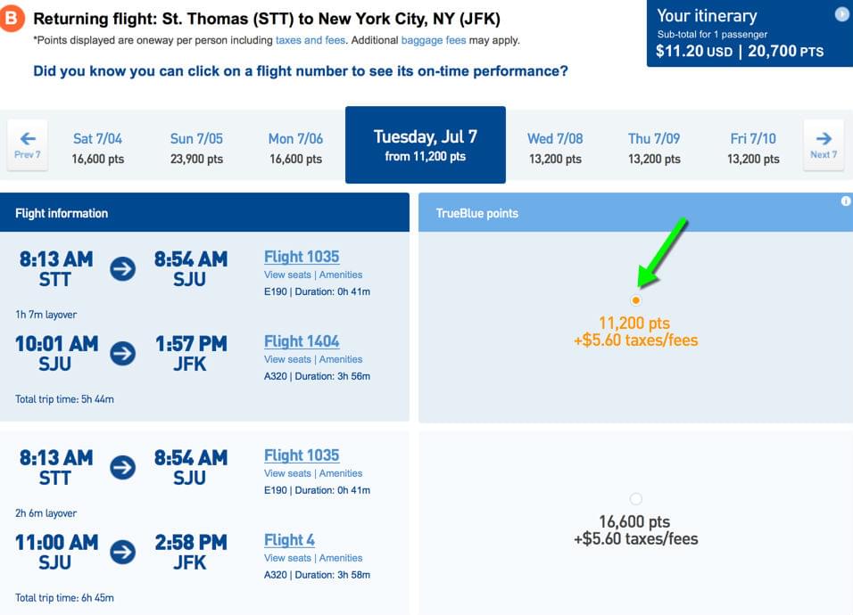 Jetblue Award Chart