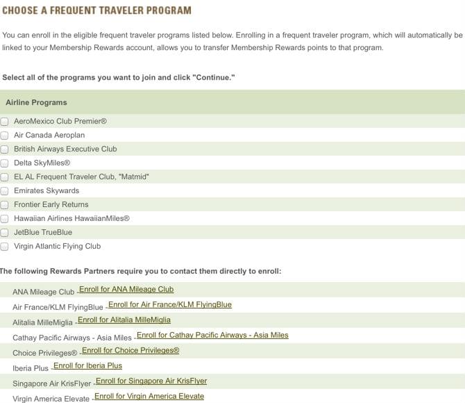 American Express Flight Rewards Chart