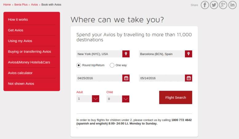 Iberia Avios Redemption Chart