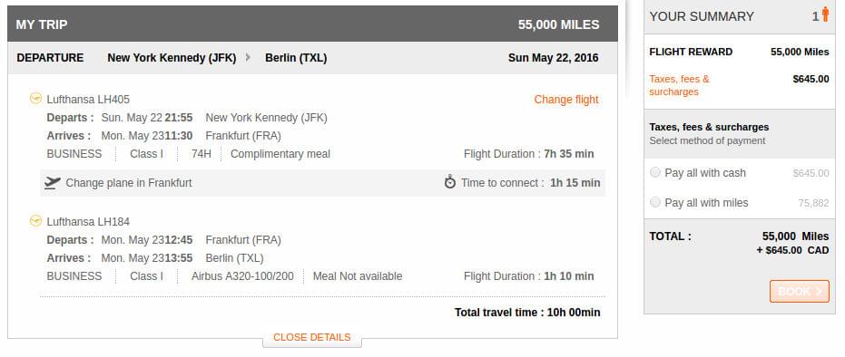 Air Canada Aeroplan Reward Chart