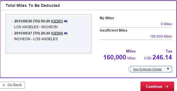 Asiana Miles Award Chart