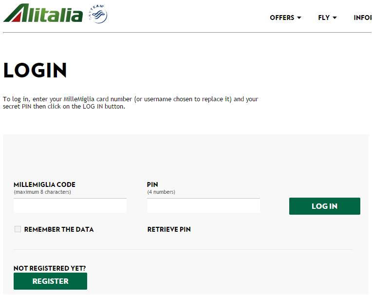 Alitalia Millemiglia Award Chart