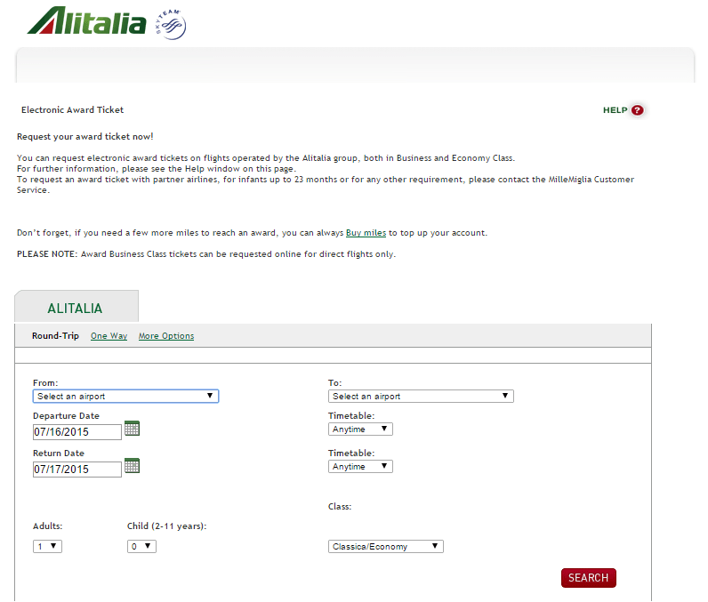 Alitalia Skyteam Award Chart