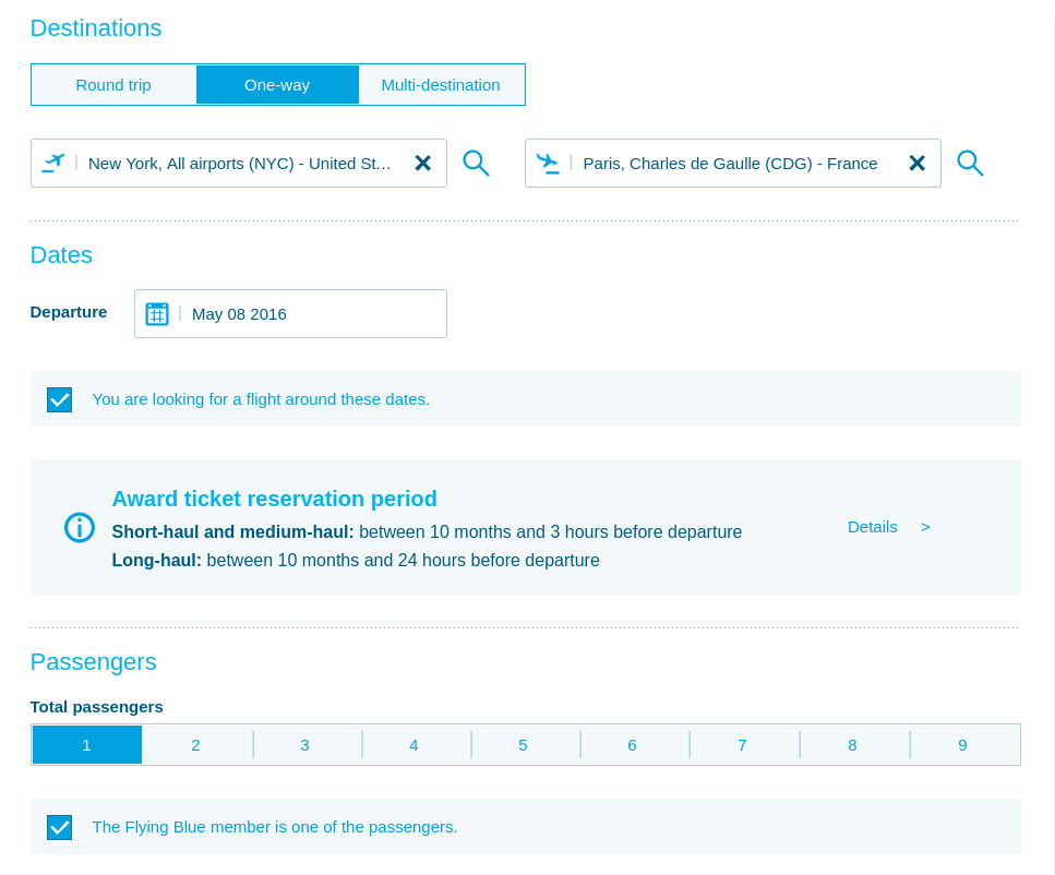 klm one way ticket