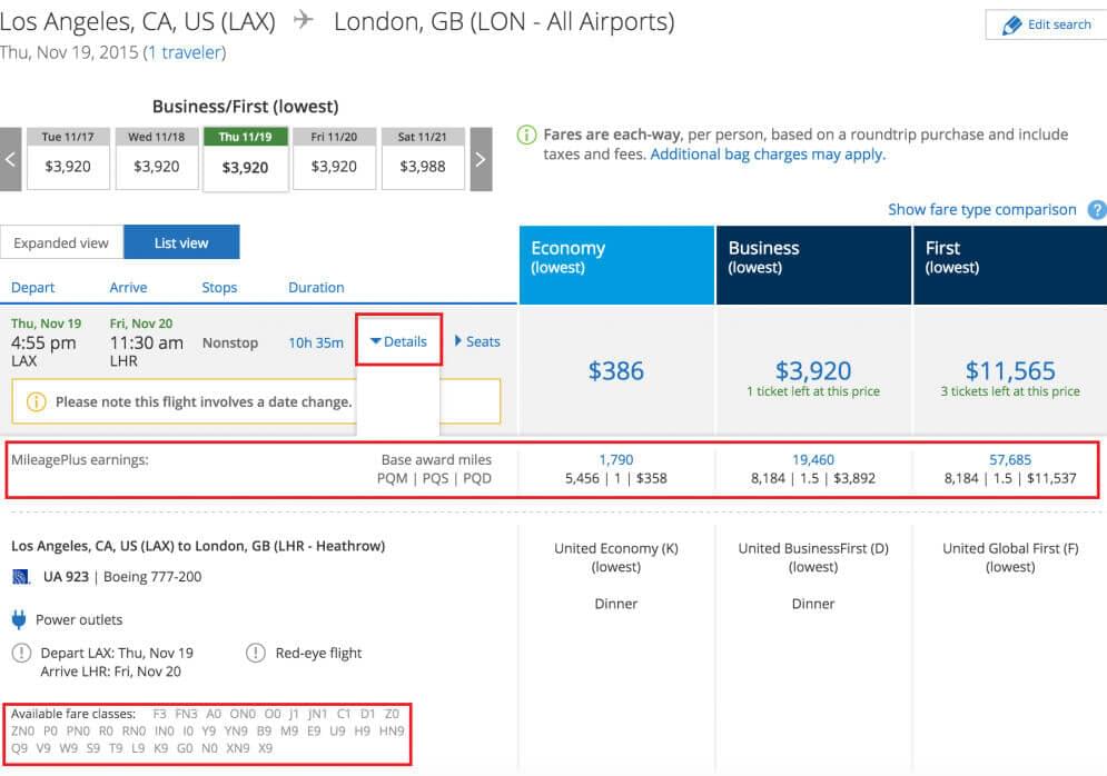 United Mileage Accrual Chart