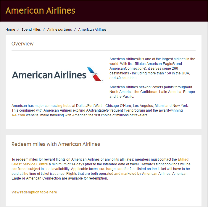 American Airlines Award Travel Chart