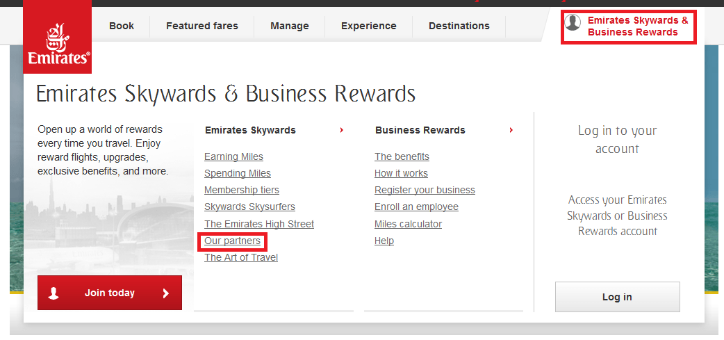 Emirates Reward Chart