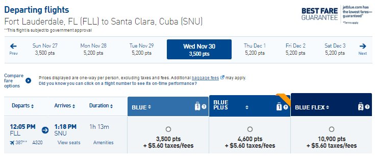 JetBlue Has the Cheapest Cost To Cuba on an Award Ticket