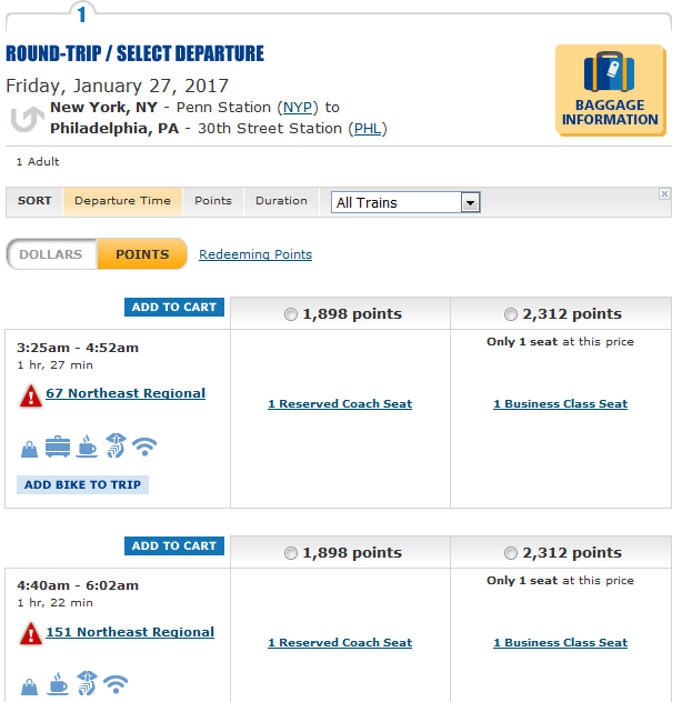 Amtrak Points Chart