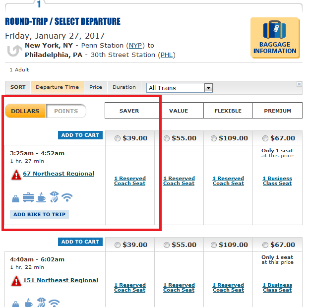 Amtrak Points Chart