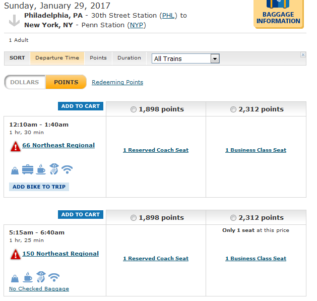 Amtrak Reward Points Chart