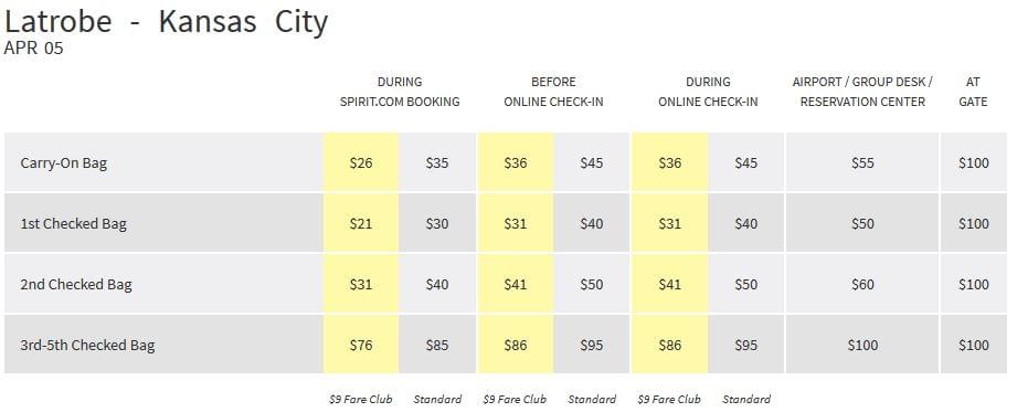 spirit bag charges