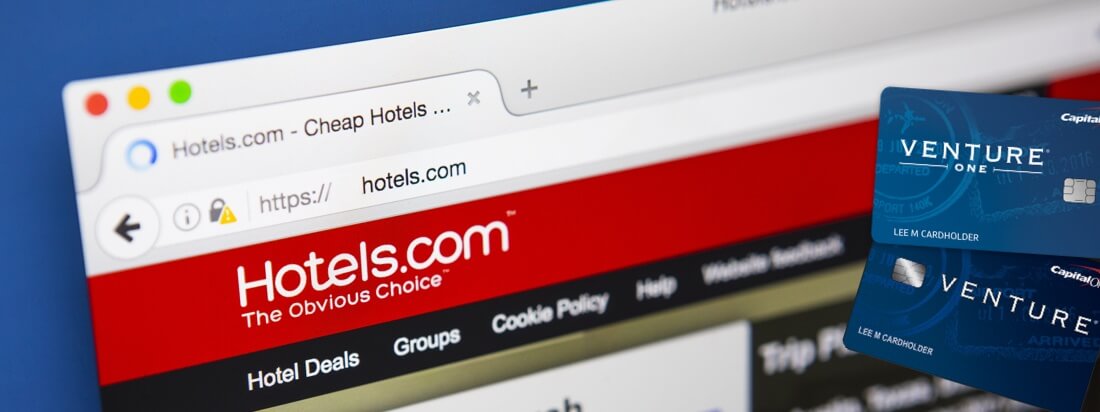 Toont Hotels.com en Venture Credit Cards onder hoek