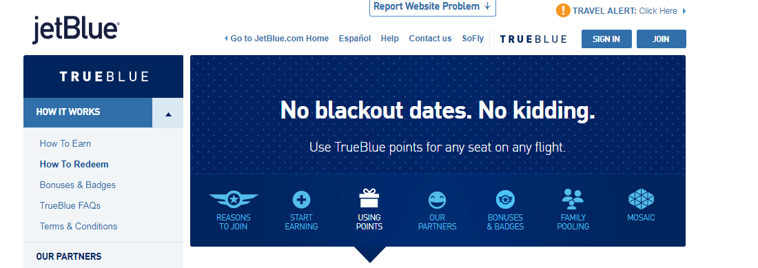 Trueblue Points Chart