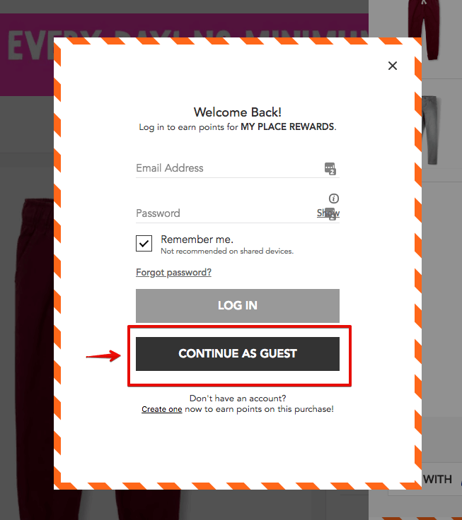 showing popup to check as guest