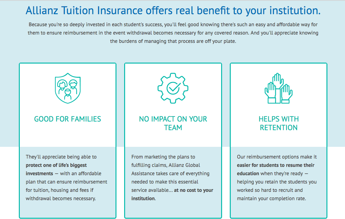 There is a table with benefits from allianztuitioninsurance.com