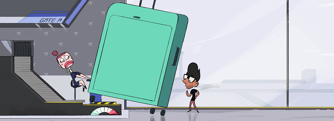 Cartoon man with huge suitcase