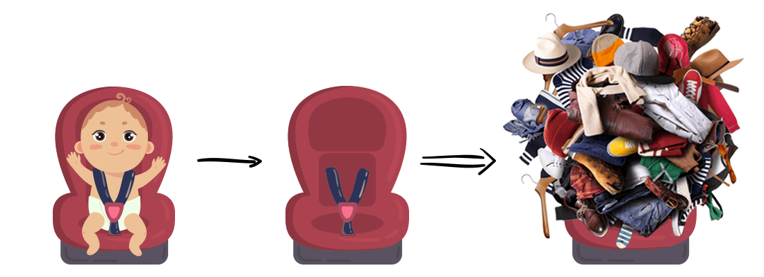 Carseats with baby and luggage