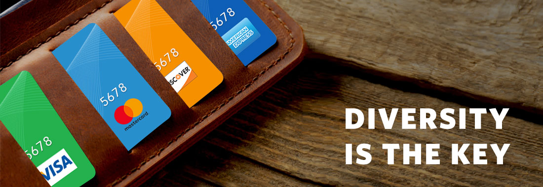 Wallet with credit cards from different networks