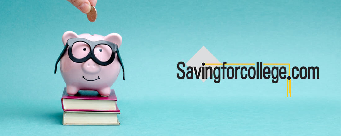 Piggy-bank is glasses near savingforcollege.com logo