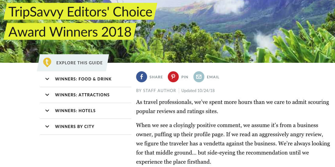 TripSavvy editors choice awards page