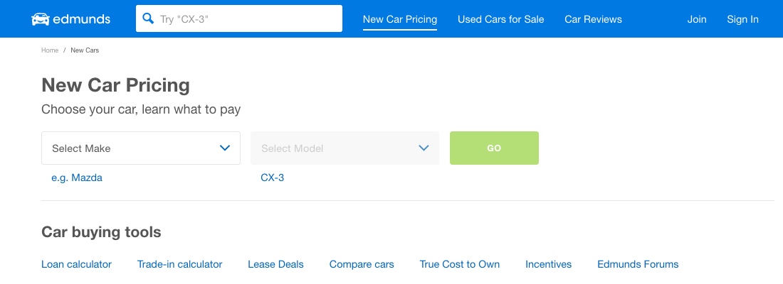 Car pricing feature on edmunds.com