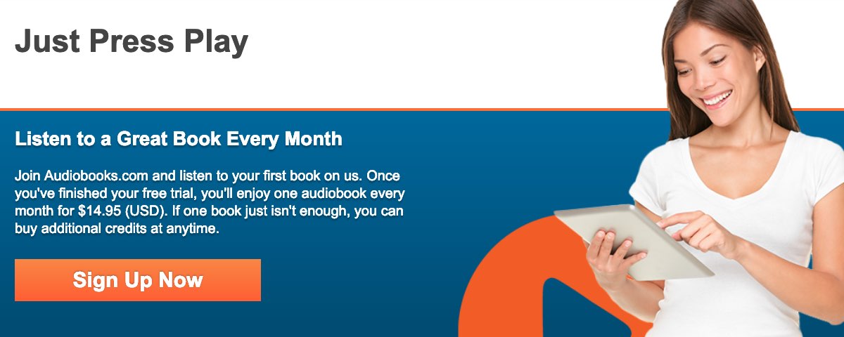 Audiobooks.com 30 day trial, $14.95 per month after that